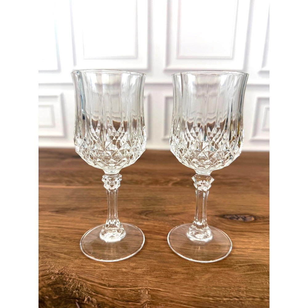 VTG PAIR (2) Cristal D'arques Verres a Pied Longchamp‎ No 5 Crystal Stemglasses